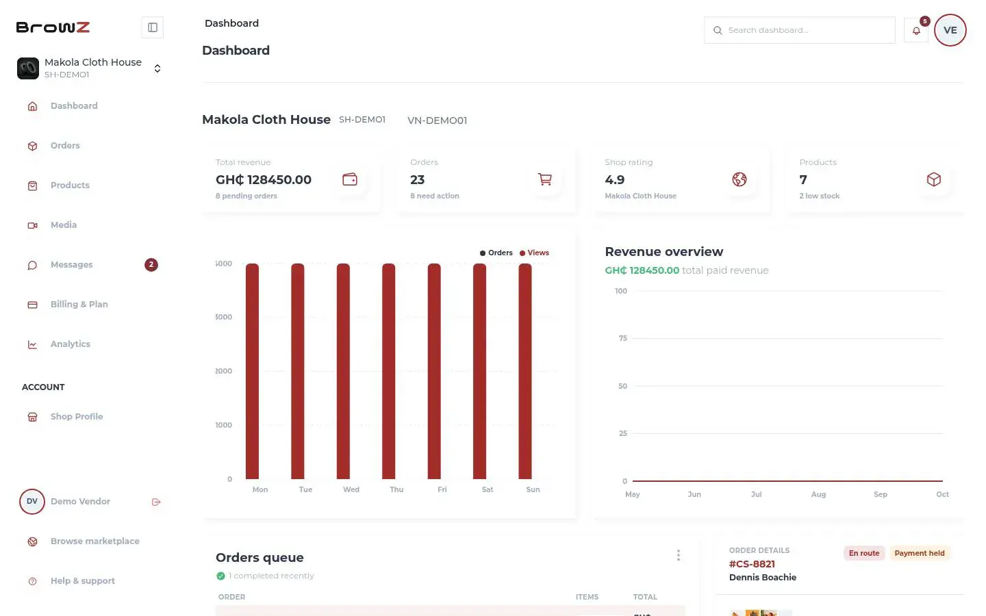 The Browz vendor dashboard